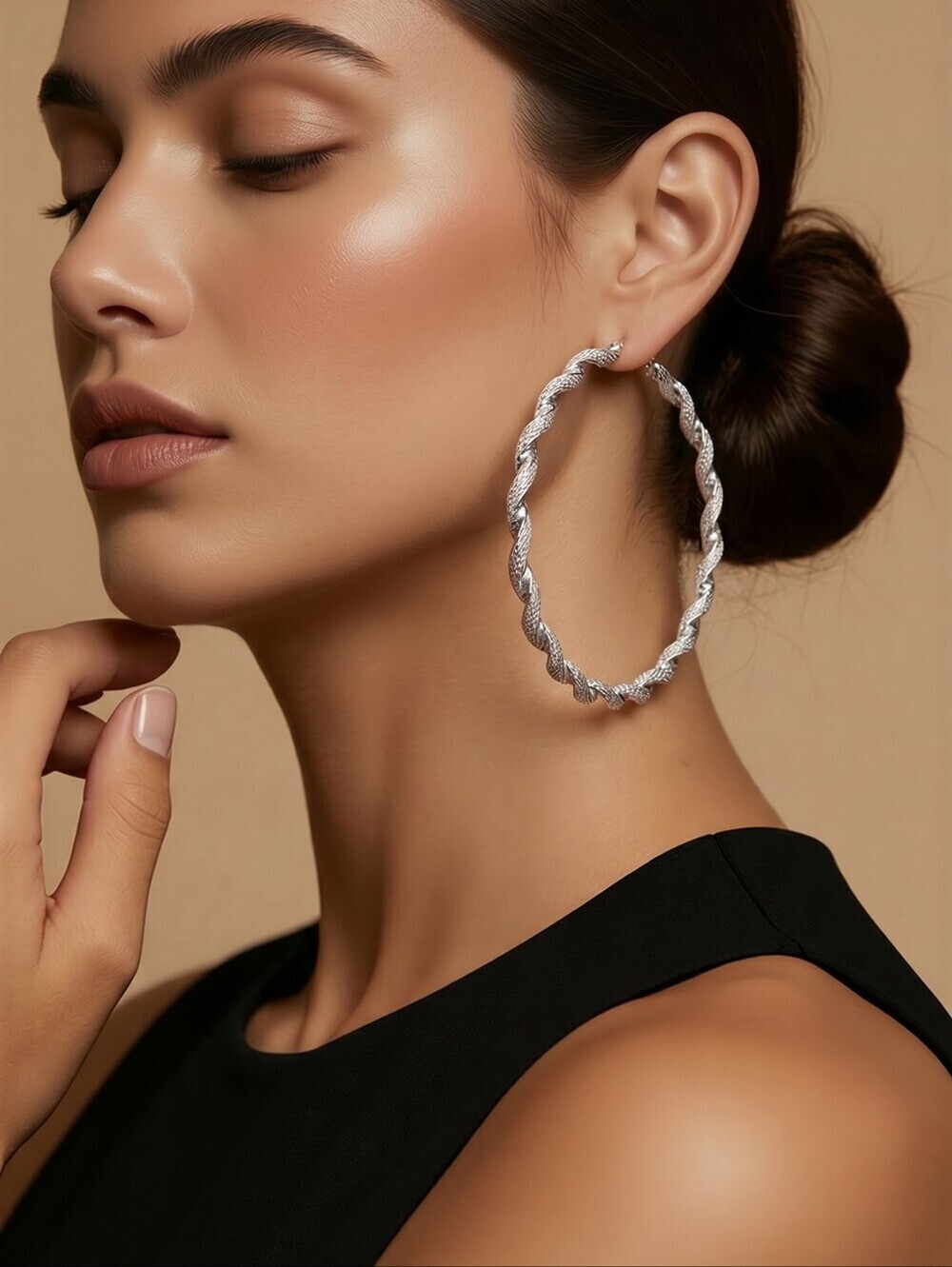 NWT Maren Elena For Nadine West Silver Oversized Twisted Hoop Earrings ~4"
